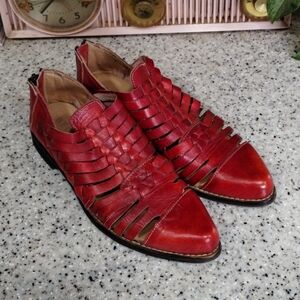 Bed Stu Las Cruces Red Leather Huaraches Sandals Shoes Women's Size 6